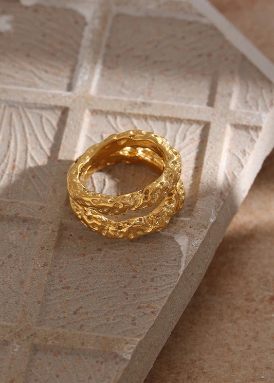 Velora Textured Gold Plated Stainless Steel Cocktail Ring