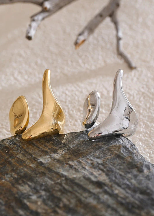 Nuvé Abstract Sculptural Gold Plated Stainless Steel Adjustable Statement Ring