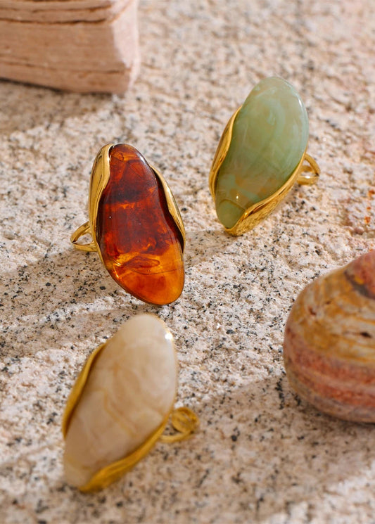 Melted Earth Geometric Resin Gold Plated Stainless Steel Adjustable Statement Ring
