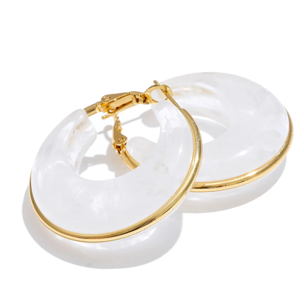 Chic Acetate/Acrylic Blend Gold Plated Stainless Steel Chunky Hoop Earrings
