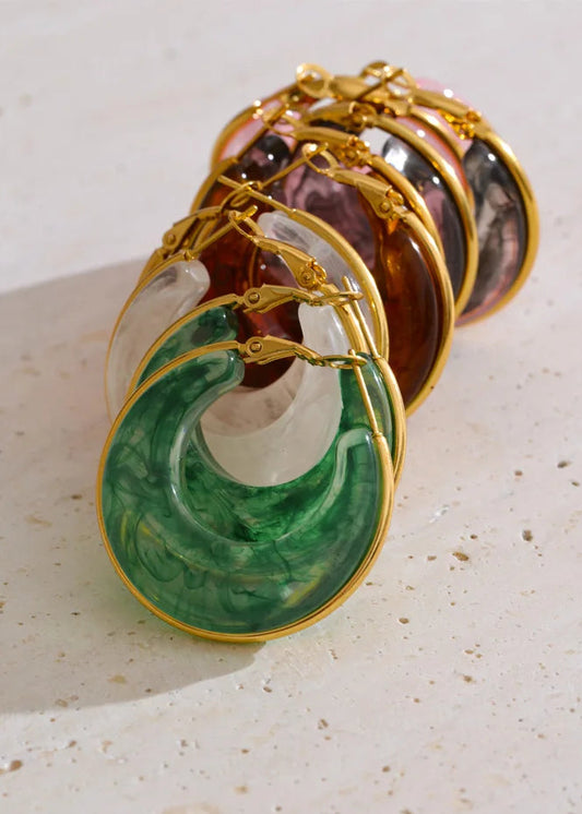 Chic Acetate/Acrylic Blend Gold Plated Stainless Steel Chunky Hoop Earrings
