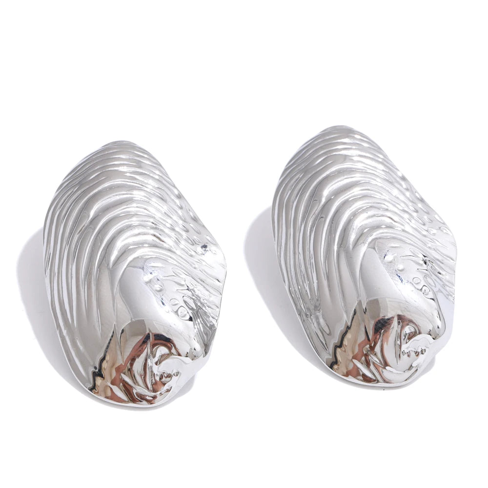 Sea Shell Gold Plated Stainless Steel Oversized Stud Earrings