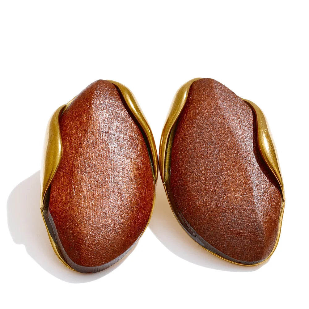 Melted Earth Geometric Resin Gold Plated Stainless Steel Stud Earrings