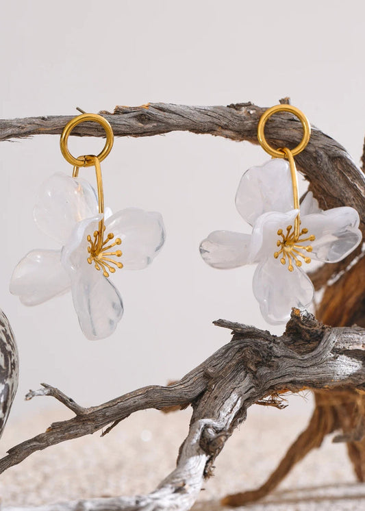 Flora Resin Bloom Gold Plated Stainless Steel Dangle Earrings