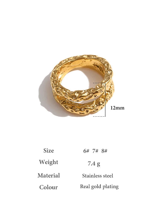 Velora Textured Gold Plated Stainless Steel Cocktail Ring