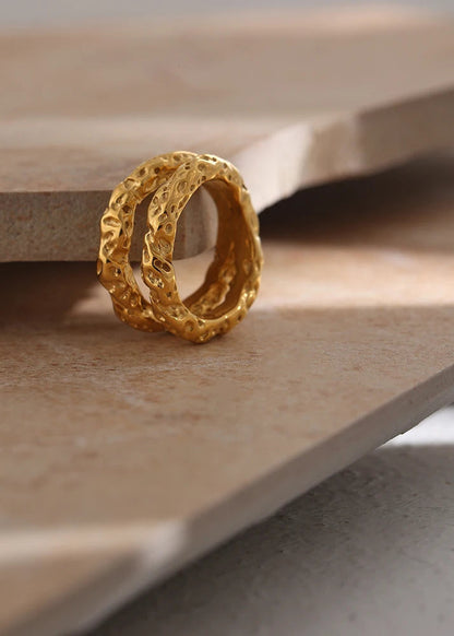 Velora Textured Gold Plated Stainless Steel Cocktail Ring