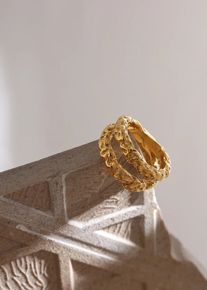 Velora Textured Gold Plated Stainless Steel Cocktail Ring