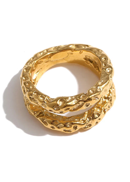Velora Textured Gold Plated Stainless Steel Cocktail Ring
