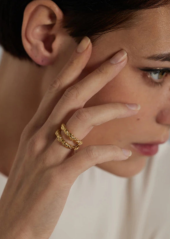 Velora Textured Gold Plated Stainless Steel Cocktail Ring