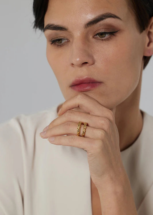 Velora Textured Gold Plated Stainless Steel Cocktail Ring