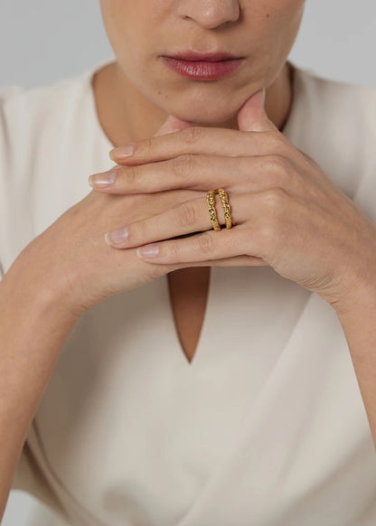 Velora Textured Gold Plated Stainless Steel Cocktail Ring