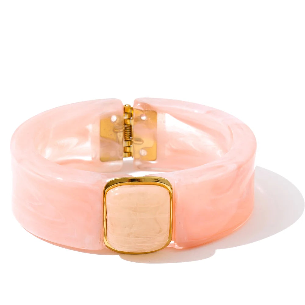Modern Muse Thick Acrylic Bracelet Gold Plated Stainless Steel Statement Bangle