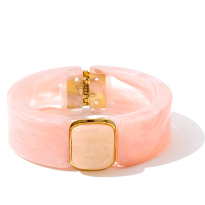 Modern Muse Thick Acrylic Bracelet Gold Plated Stainless Steel Statement Bangle