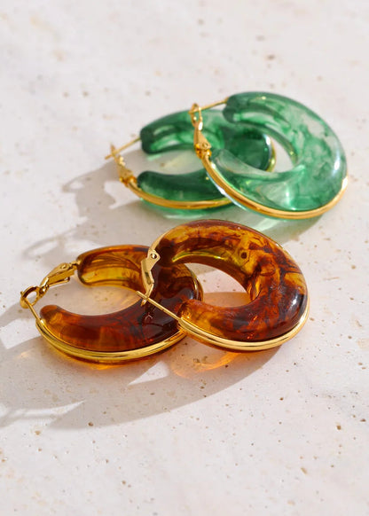 Chic Acetate/Acrylic Blend Gold Plated Stainless Steel Chunky Hoop Earrings
