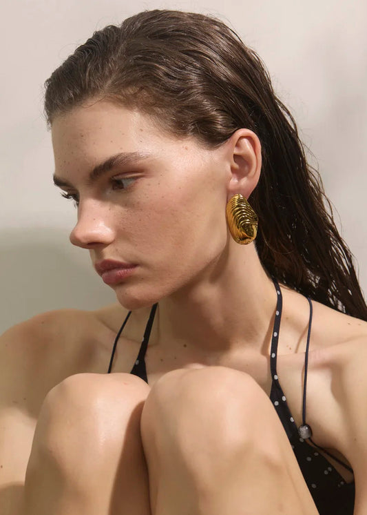 Sea Shell Gold Plated Stainless Steel Oversized Stud Earrings