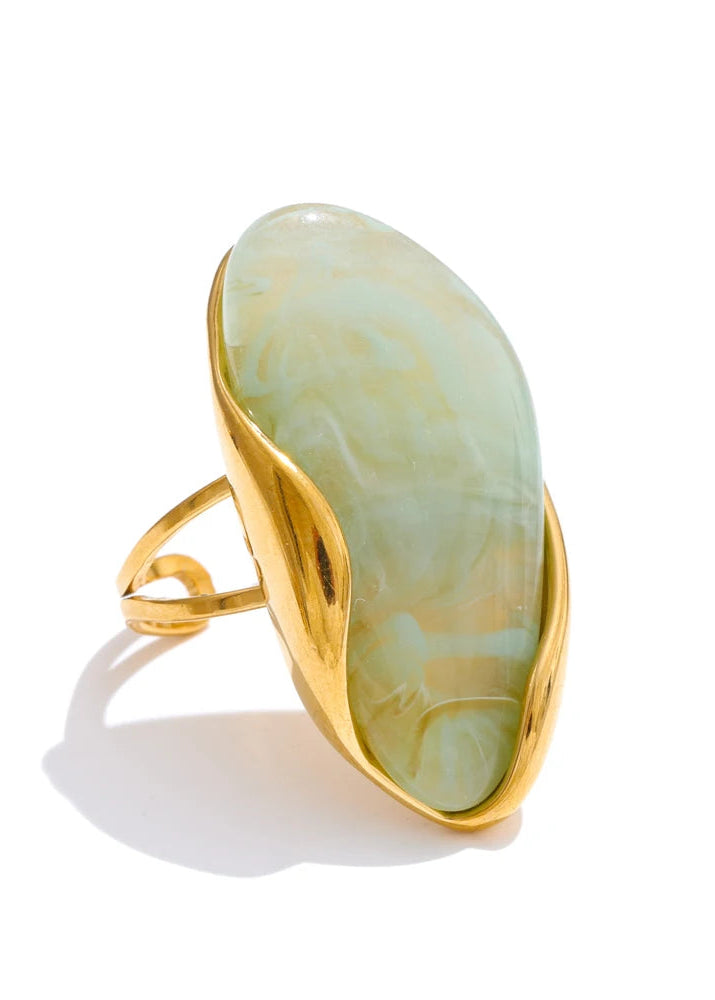 Melted Earth Geometric Resin Gold Plated Stainless Steel Adjustable Statement Ring