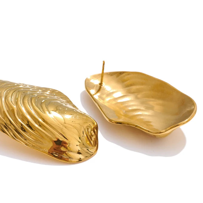 Sea Shell Gold Plated Stainless Steel Oversized Stud Earrings