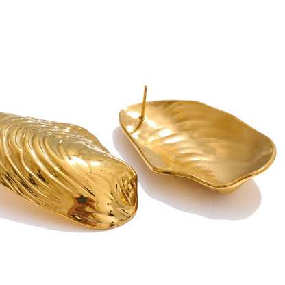 Sea Shell Gold Plated Stainless Steel Oversized Stud Earrings