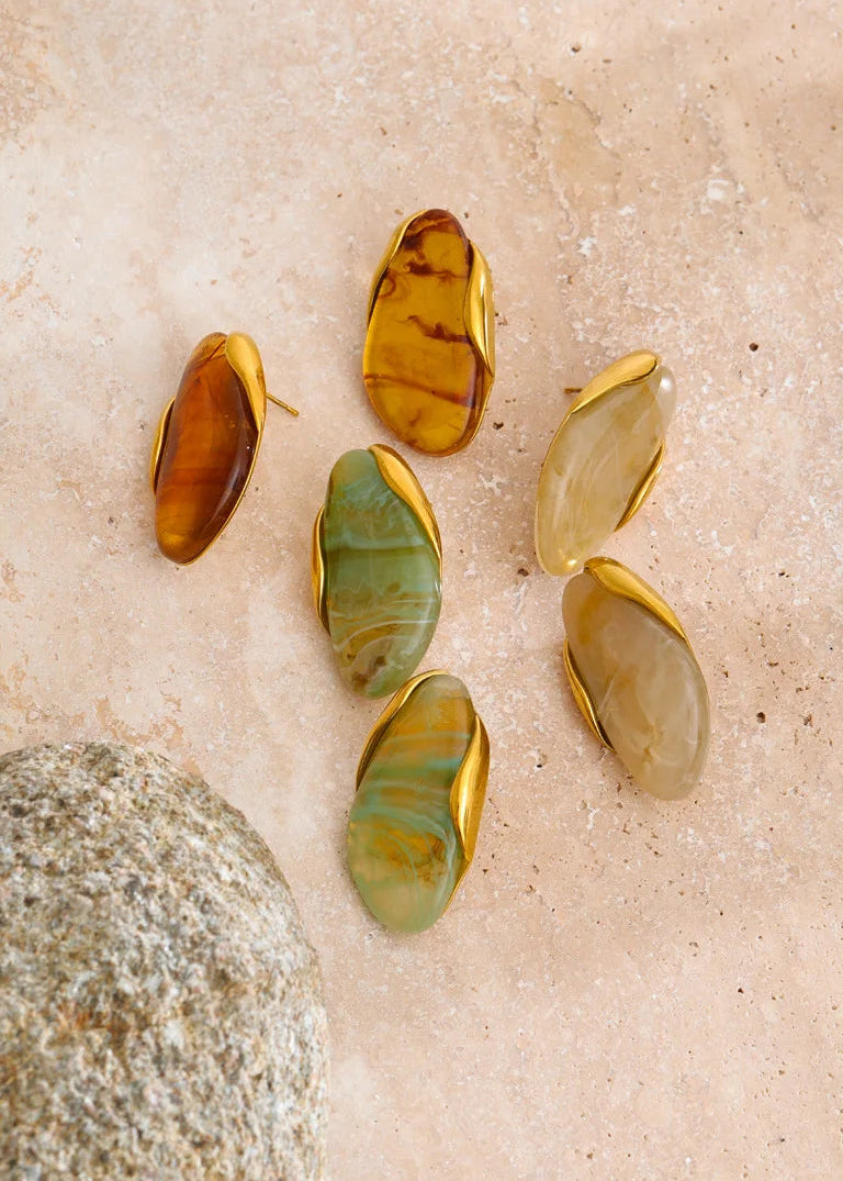 Melted Earth Geometric Resin Gold Plated Stainless Steel Stud Earrings
