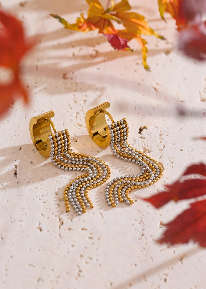 Bohemian Gleam Gold Plated Stainless Steel Tassel Drop Earrings