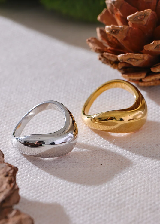 Minimalist Aqua Lume Gold Plated Stainless Steel Statement Chunky Ring