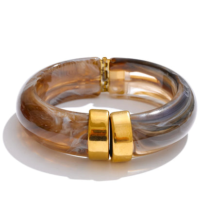 Modern Muse Thick Acrylic Bracelet Gold Plated Stainless Steel Statement Bangle
