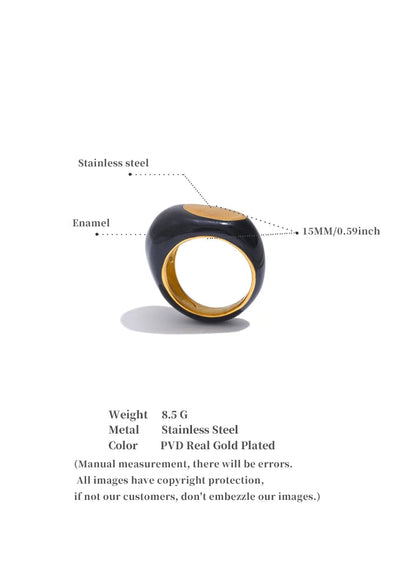 Minimalist Enamel Geometric Gold Plated Stainless Steel Statement Chunky Ring