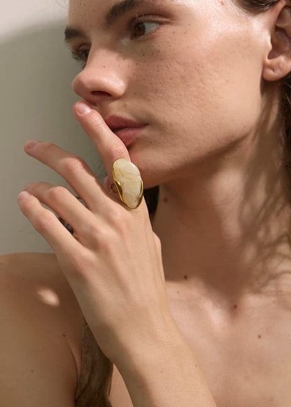 Melted Earth Geometric Resin Gold Plated Stainless Steel Adjustable Statement Ring