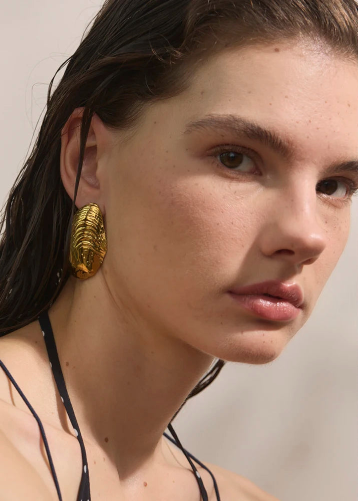 Sea Shell Gold Plated Stainless Steel Oversized Stud Earrings