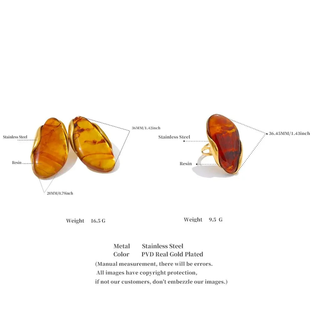 Melted Earth Geometric Resin Gold Plated Stainless Steel Adjustable Statement Ring