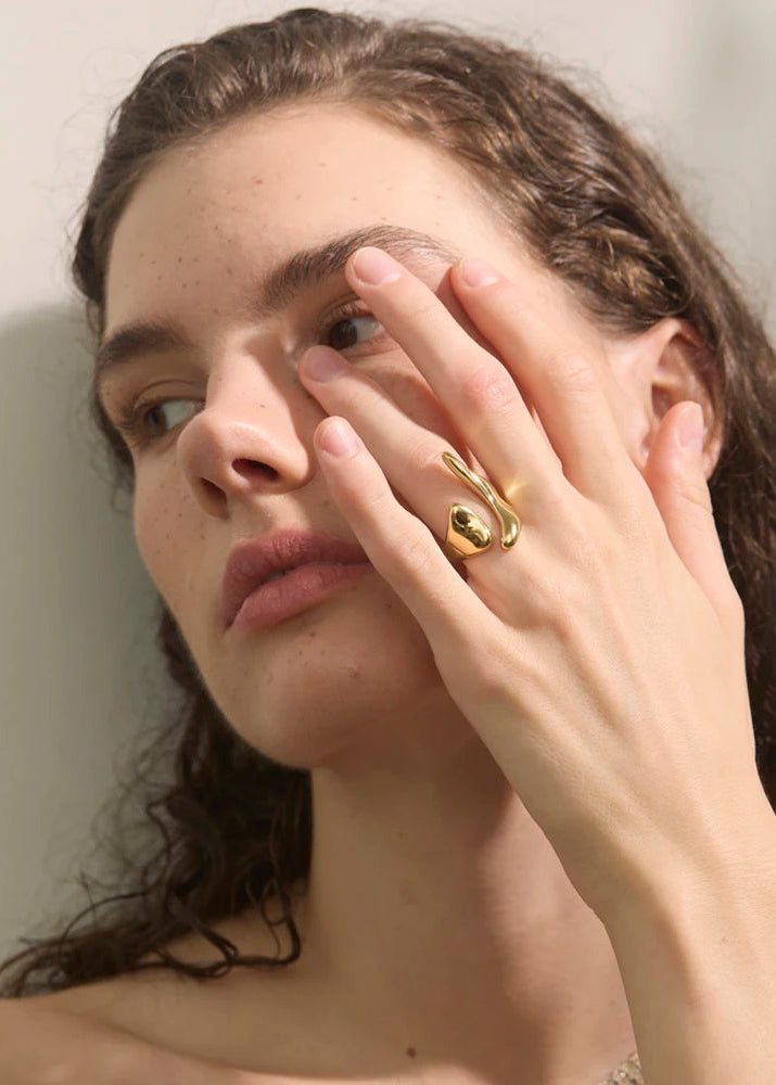 Nuvé Abstract Sculptural Gold Plated Stainless Steel Adjustable Statement Ring