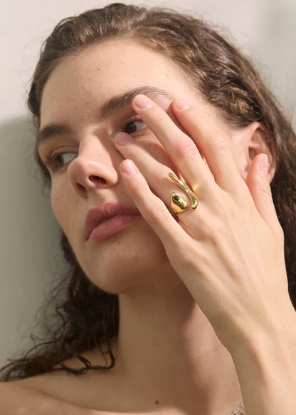 Nuvé Abstract Sculptural Gold Plated Stainless Steel Adjustable Statement Ring