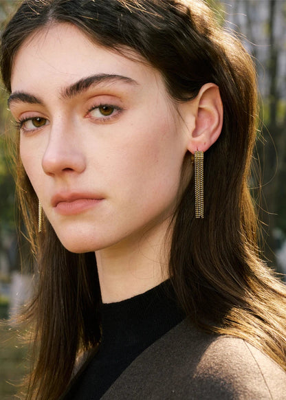 Bohemian Gleam Gold Plated Stainless Steel Tassel Drop Earrings