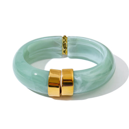 Modern Muse Thick Acrylic Bracelet Gold Plated Stainless Steel Statement Bangle