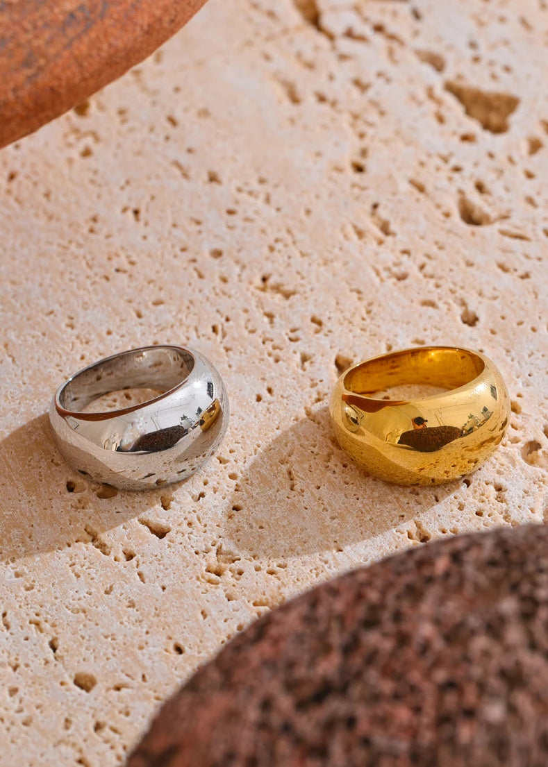 Minimalist Echo Gloss Gold Plated Stainless Steel Statement Chunky Ring