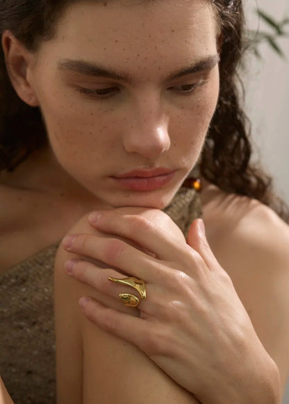 Nuvé Abstract Sculptural Gold Plated Stainless Steel Adjustable Statement Ring