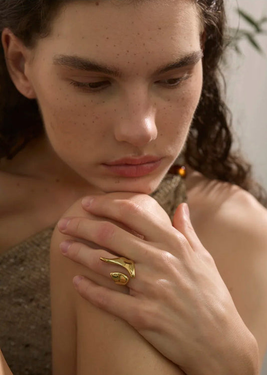 Nuvé Abstract Sculptural Gold Plated Stainless Steel Adjustable Statement Ring