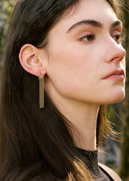 Bohemian Gleam Gold Plated Stainless Steel Tassel Drop Earrings