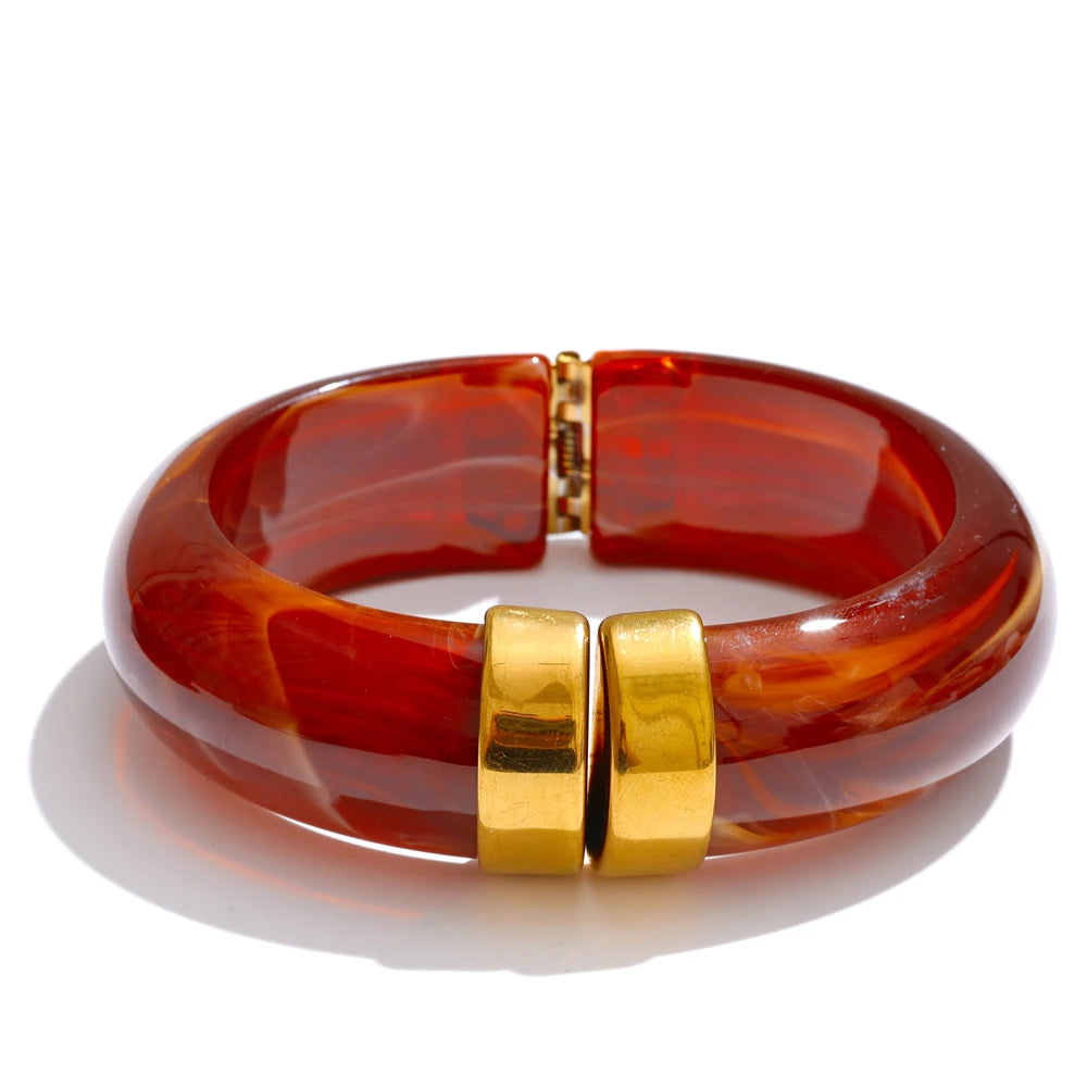Modern Muse Thick Acrylic Bracelet Gold Plated Stainless Steel Statement Bangle