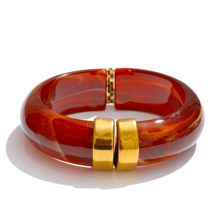 Modern Muse Thick Acrylic Bracelet Gold Plated Stainless Steel Statement Bangle
