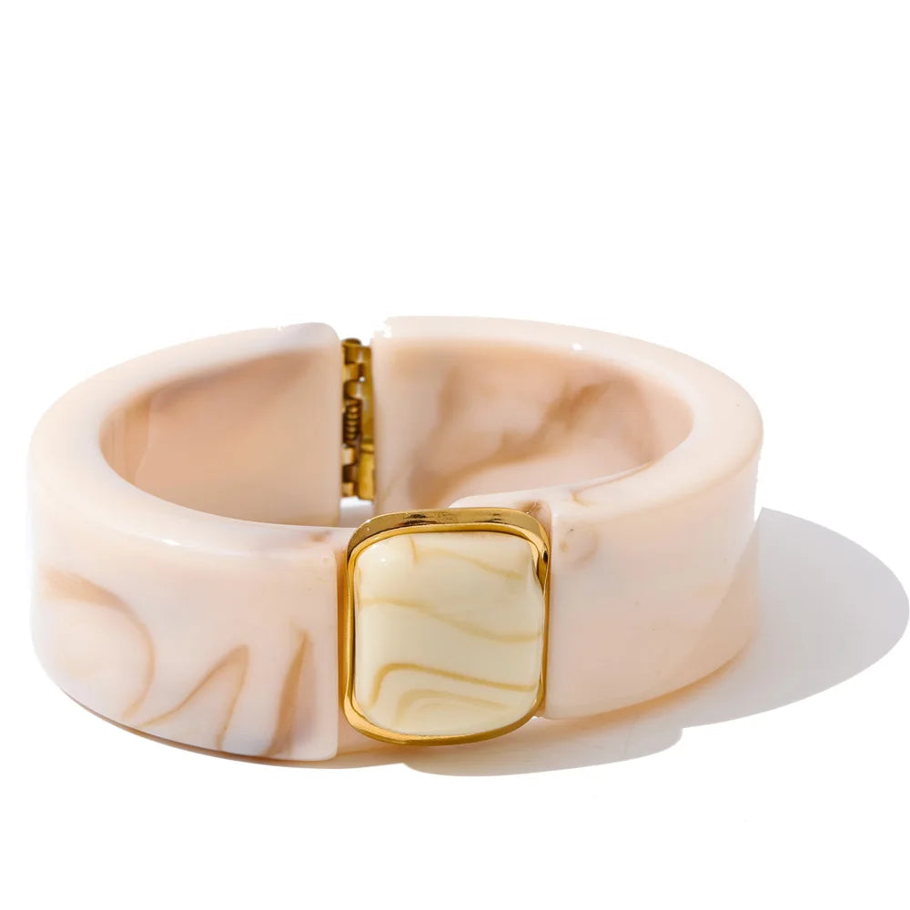 Modern Muse Thick Acrylic Bracelet Gold Plated Stainless Steel Statement Bangle