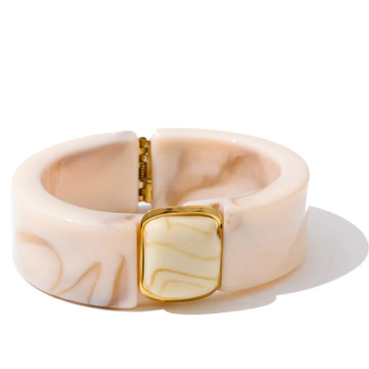 Modern Muse Thick Acrylic Bracelet Gold Plated Stainless Steel Statement Bangle