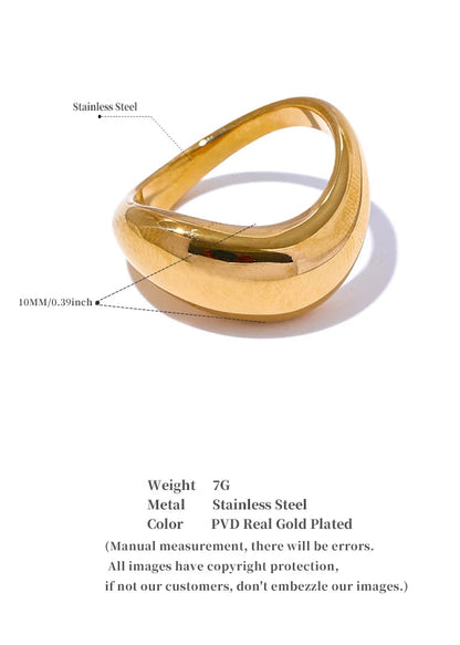 Minimalist Aqua Lume Gold Plated Stainless Steel Statement Chunky Ring