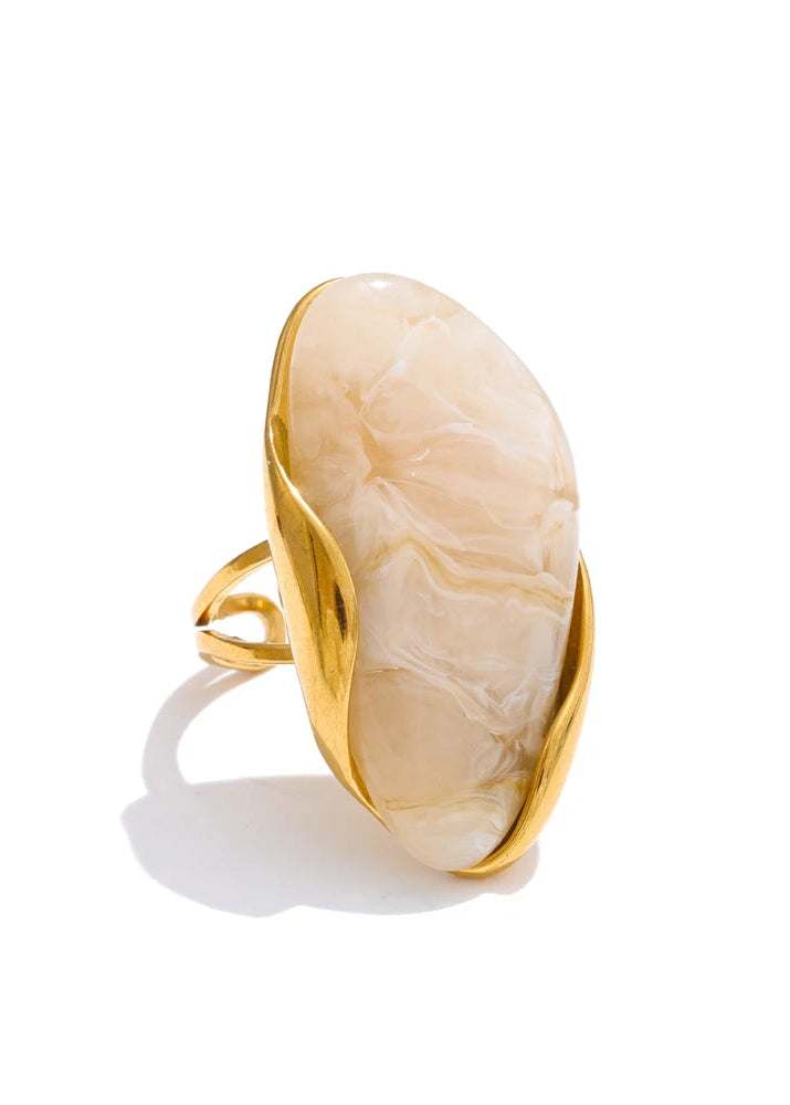 Melted Earth Geometric Resin Gold Plated Stainless Steel Adjustable Statement Ring