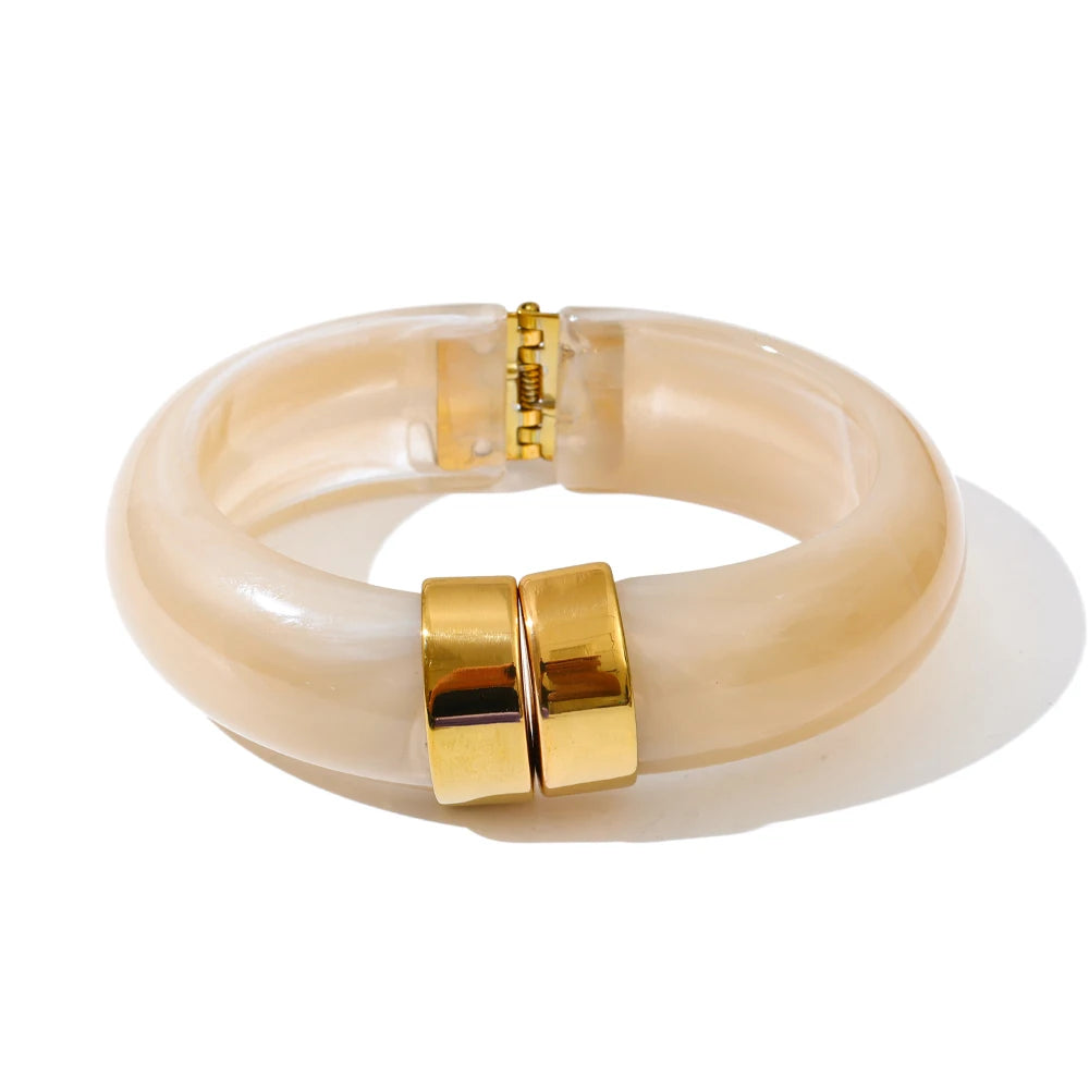 Modern Muse Thick Acrylic Bracelet Gold Plated Stainless Steel Statement Bangle