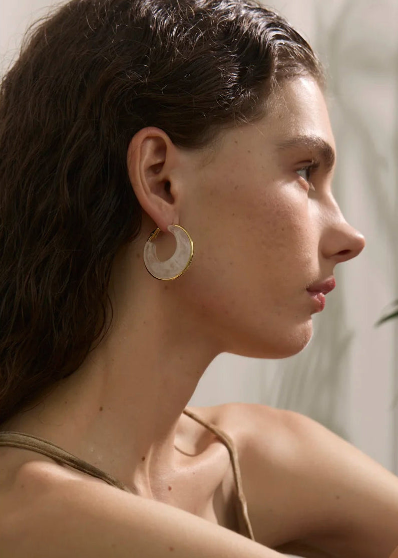 Chic Acetate/Acrylic Blend Gold Plated Stainless Steel Chunky Hoop Earrings