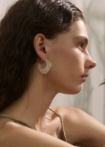 Chic Acetate/Acrylic Blend Gold Plated Stainless Steel Chunky Hoop Earrings