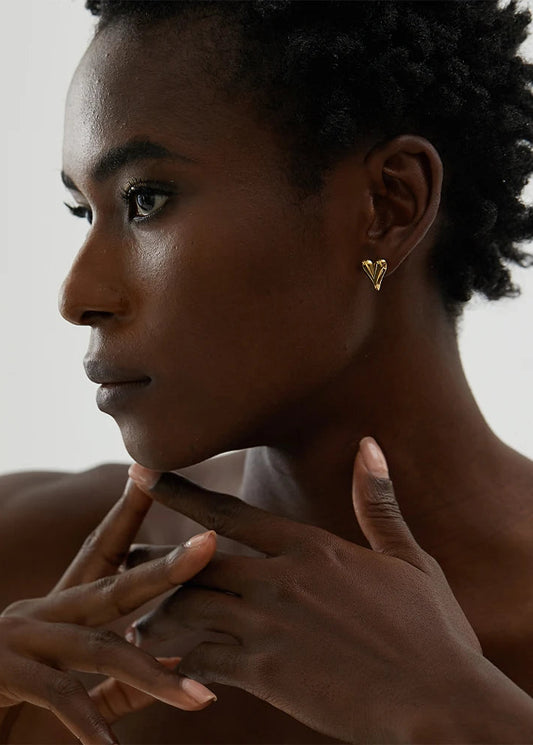 Heart Charm Gold Plated Stainless Steel Stud Huggie Hoop Earrings