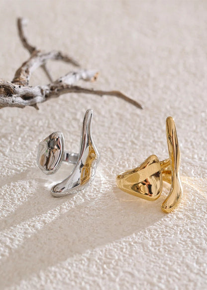 Nuvé Abstract Sculptural Gold Plated Stainless Steel Adjustable Statement Ring