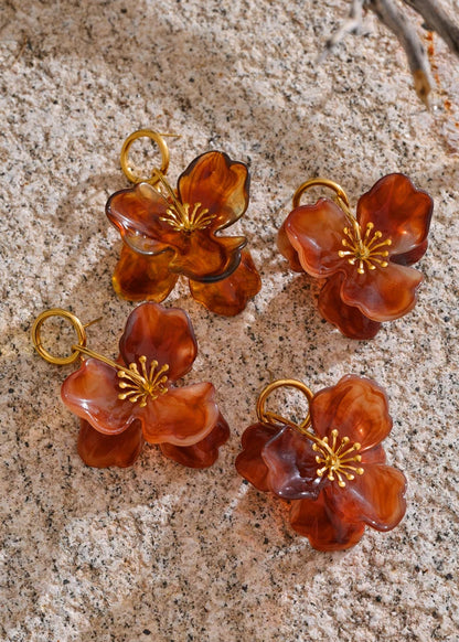 Flora Resin Bloom Gold Plated Stainless Steel Dangle Earrings